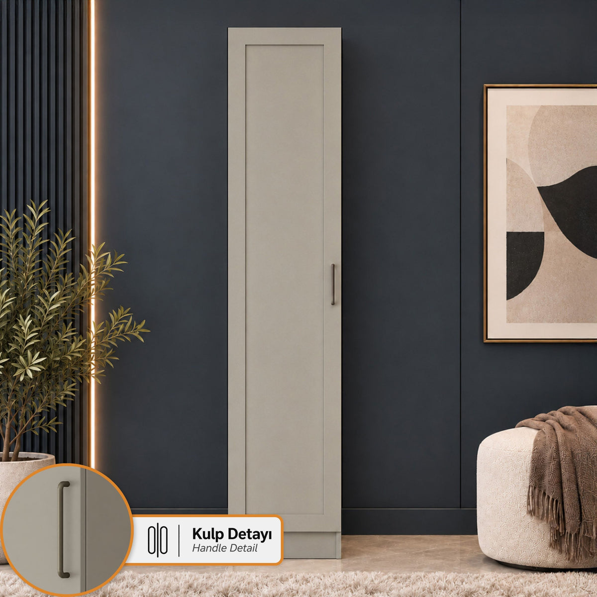 Rani BA428 Membran Kapaklı Gardırop Tek Kapaklı Raflı 2 Askılı Elbise Dolabı Kumtaşı