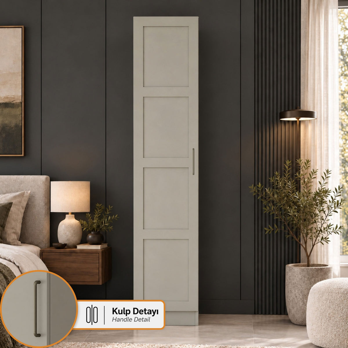 Rani BA431 Membran Kapaklı Gardırop Tek Kapaklı Raflı 2 Askılı Elbise Dolabı Kumtaşı