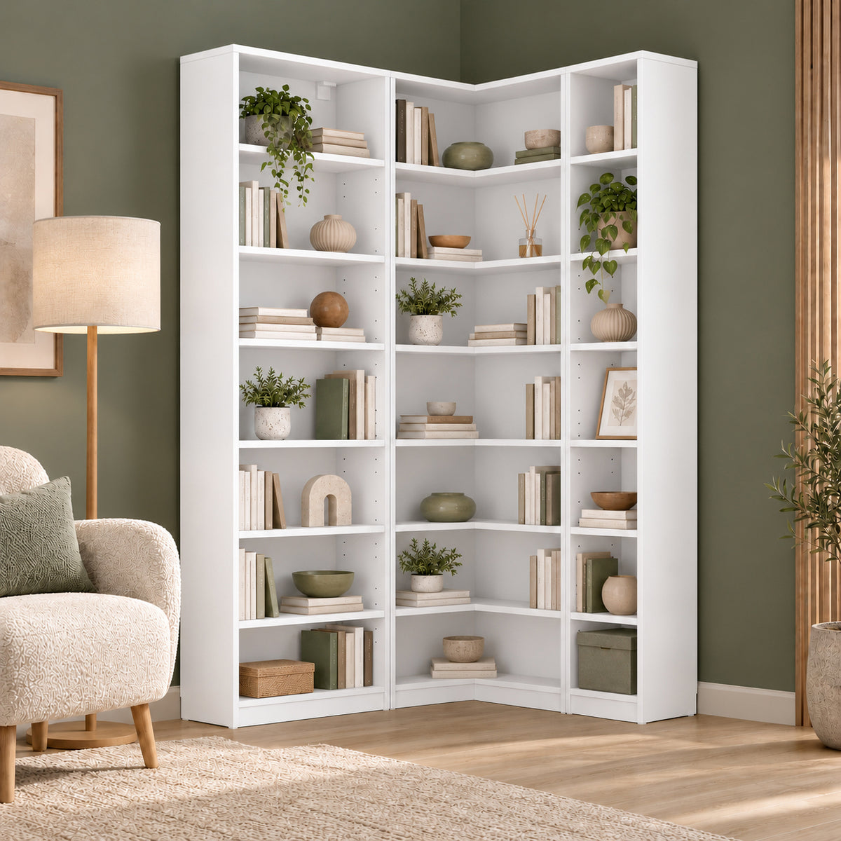 Rani HC150 Kitaplık 18 Raflı Çalışma Odası Kütüphane Modern Duvar Rafı Beyaz