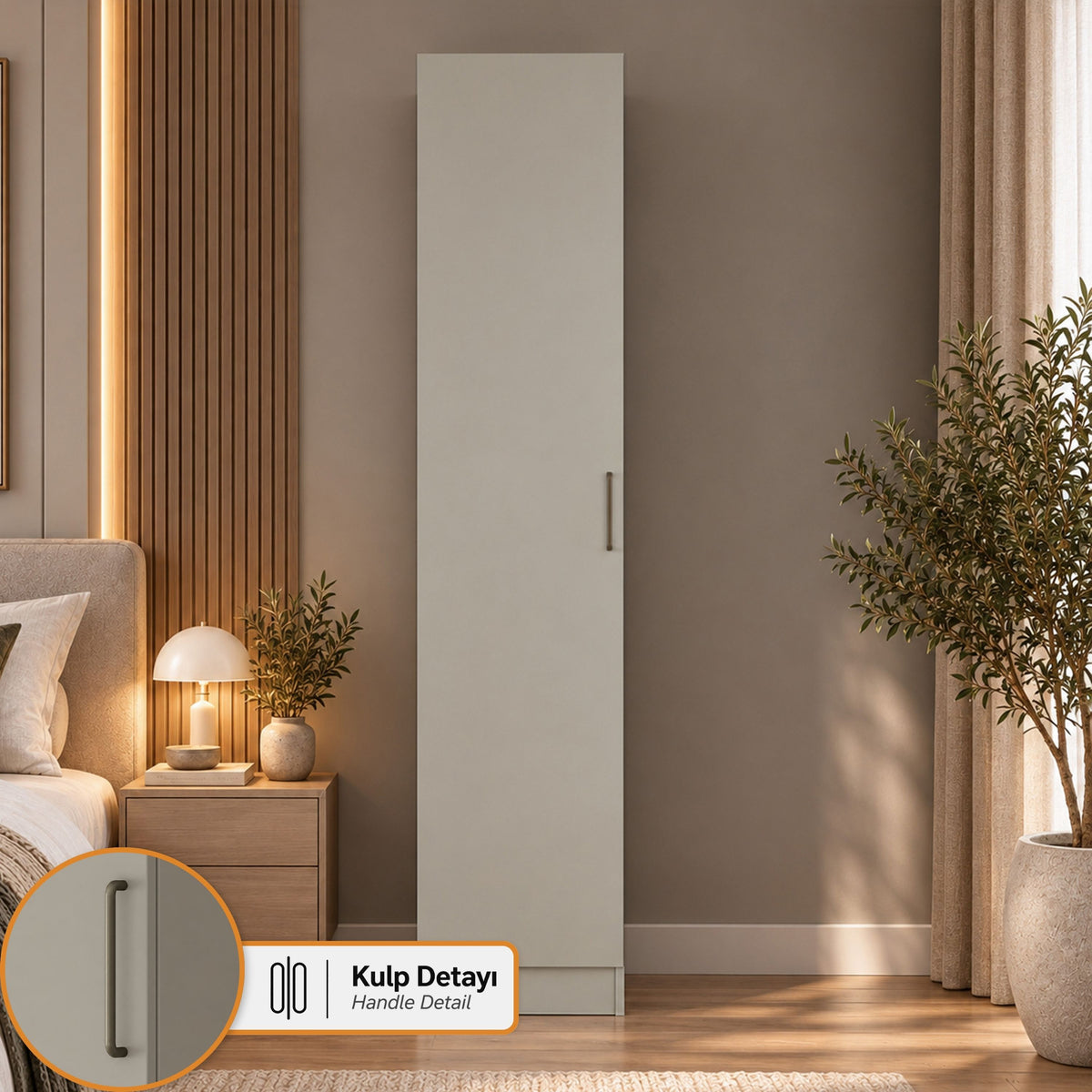 Rani BA427 Gardırop Tek Kapaklı Raflı 2 Askılı Elbise Dolabı Kumtaşı
