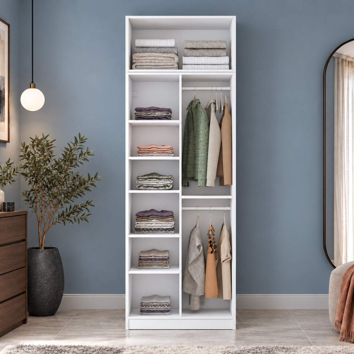 Rani BA426 Membran Kapaklı Gardırop 7 Raflı 2 Kapaklı 2 Askılı Elbise Dolabı Beyaz