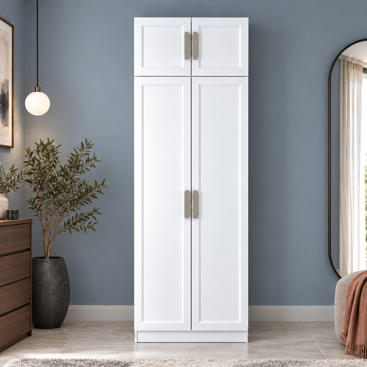 Rani BA426 Membran Kapaklı Gardırop 7 Raflı 2 Kapaklı 2 Askılı Elbise Dolabı Beyaz
