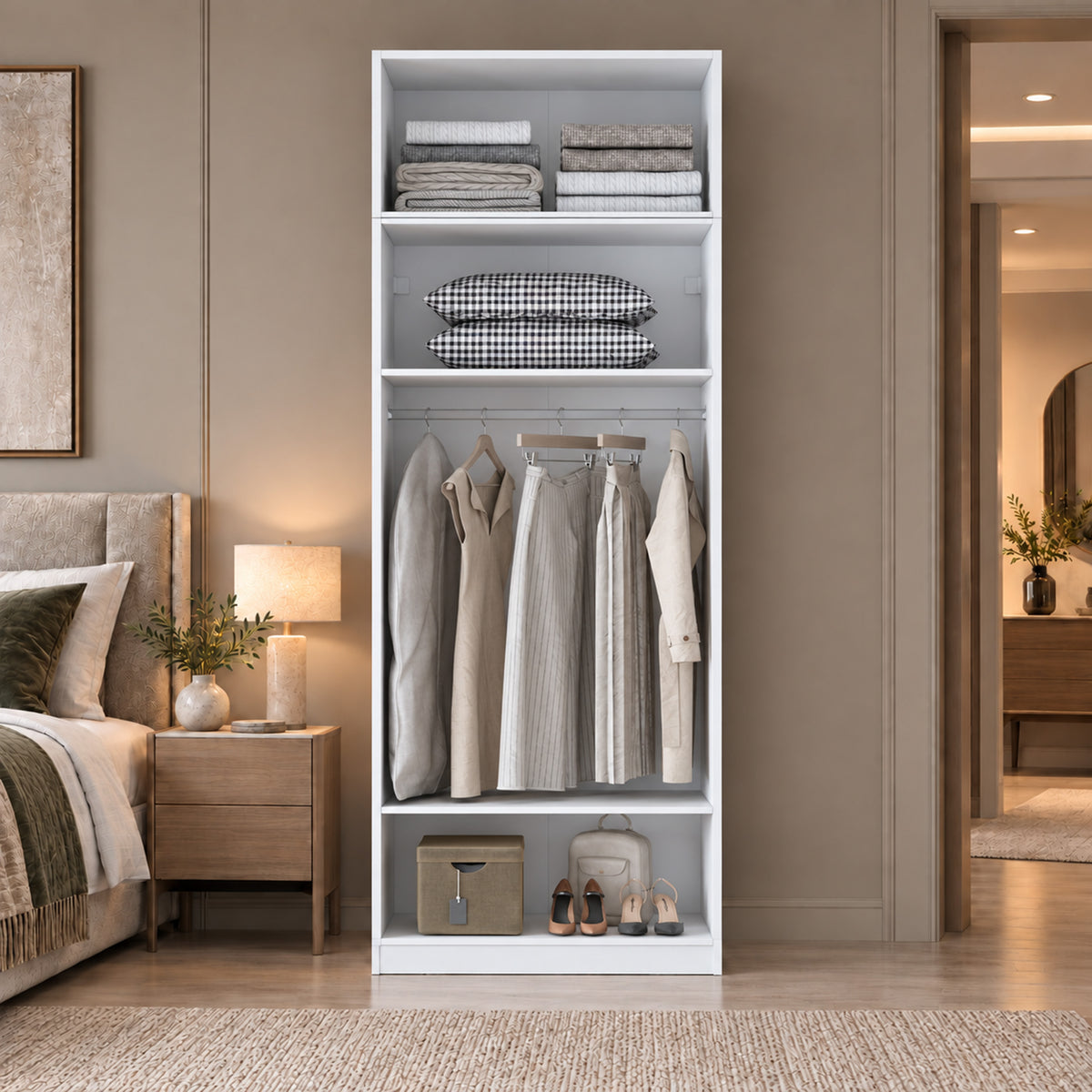 Rani BA425 Membran Kapaklı Gardırop 2 Kapaklı 3 Raflı Askılı Elbise Dolabı Beyaz