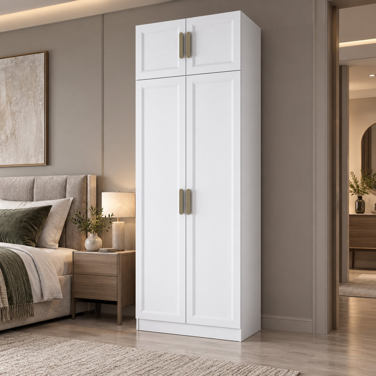 Rani BA425 Membran Kapaklı Gardırop 2 Kapaklı 3 Raflı Askılı Elbise Dolabı Beyaz
