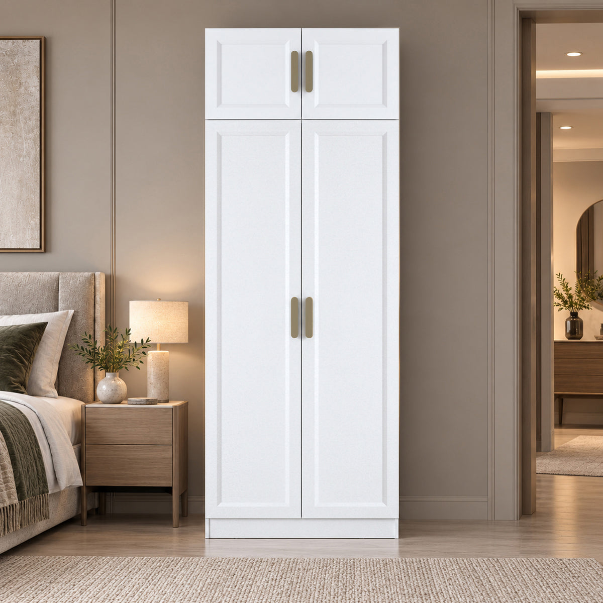 Rani BA425 Membran Kapaklı Gardırop 2 Kapaklı 3 Raflı Askılı Elbise Dolabı Beyaz
