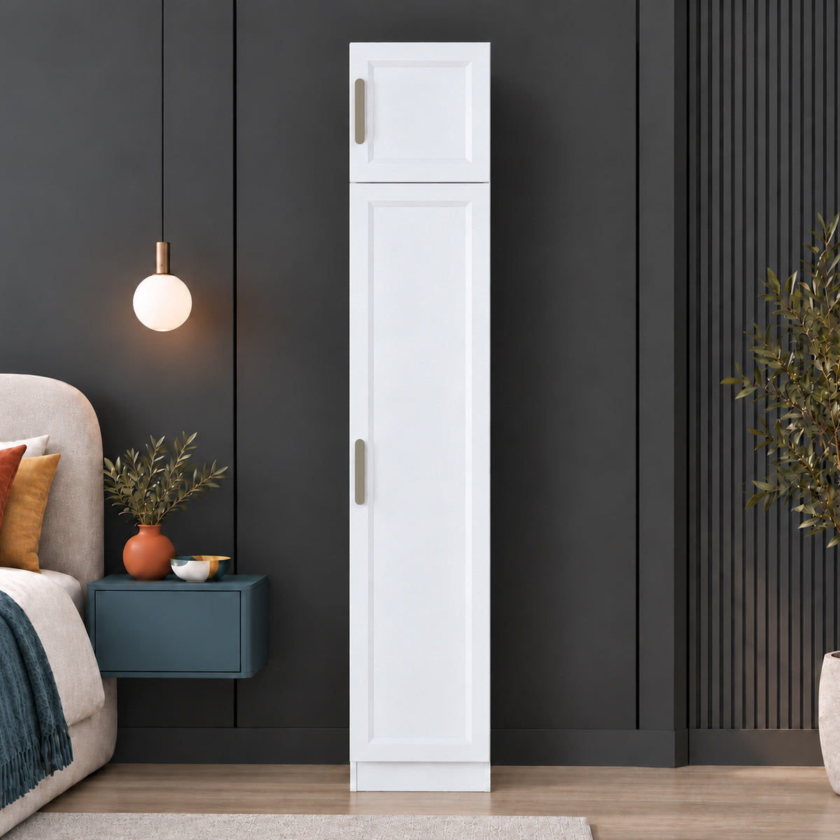 Rani BA421 Membran Kapaklı Gardırop Tek Kapaklı 6 Raflı Elbise Dolabı Beyaz