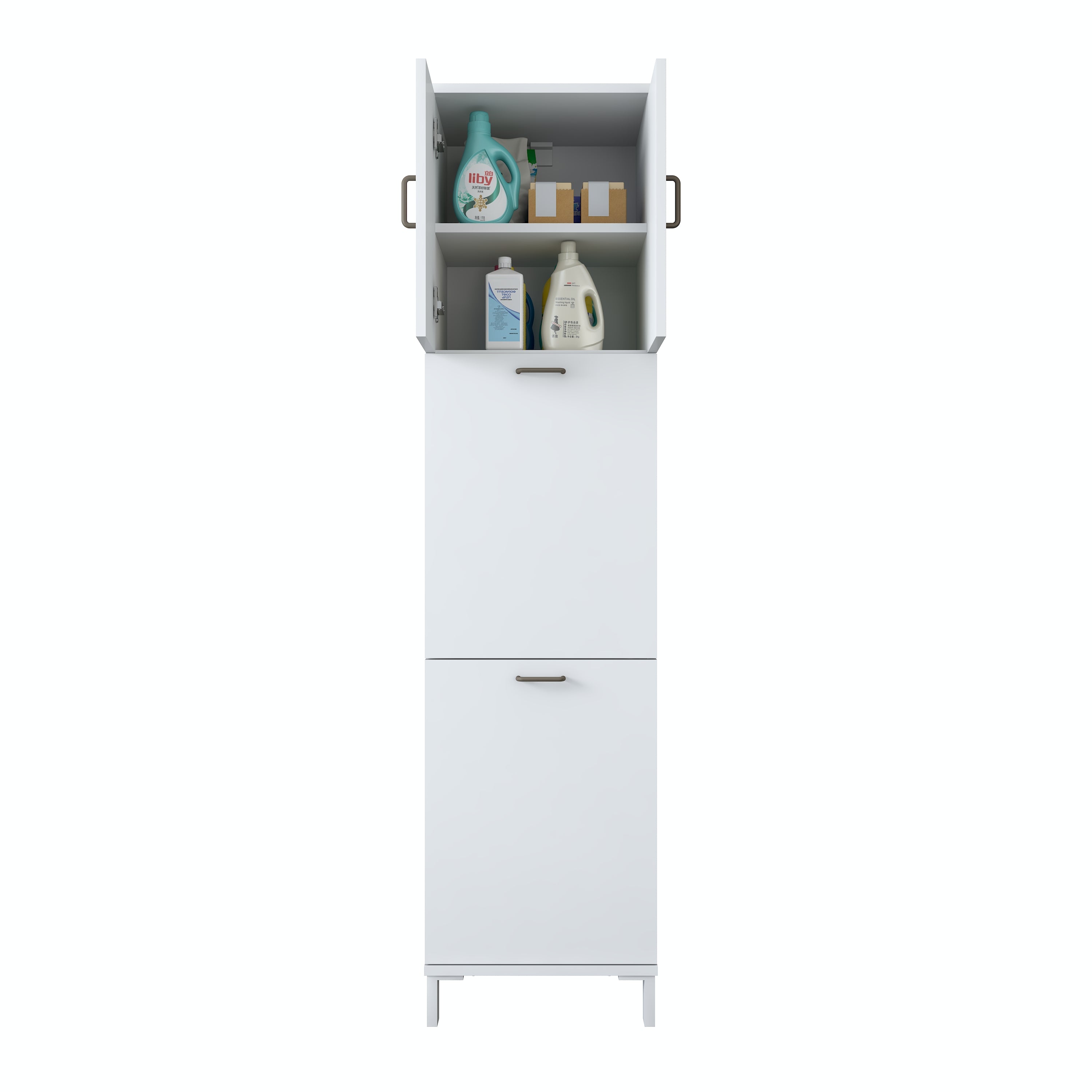 Rani KC121 Banyo Dolabı Düşer Kapaklı Raflı Çamaşır Sepeti Bölmeli Çok Amaçlı Dolap Beyaz