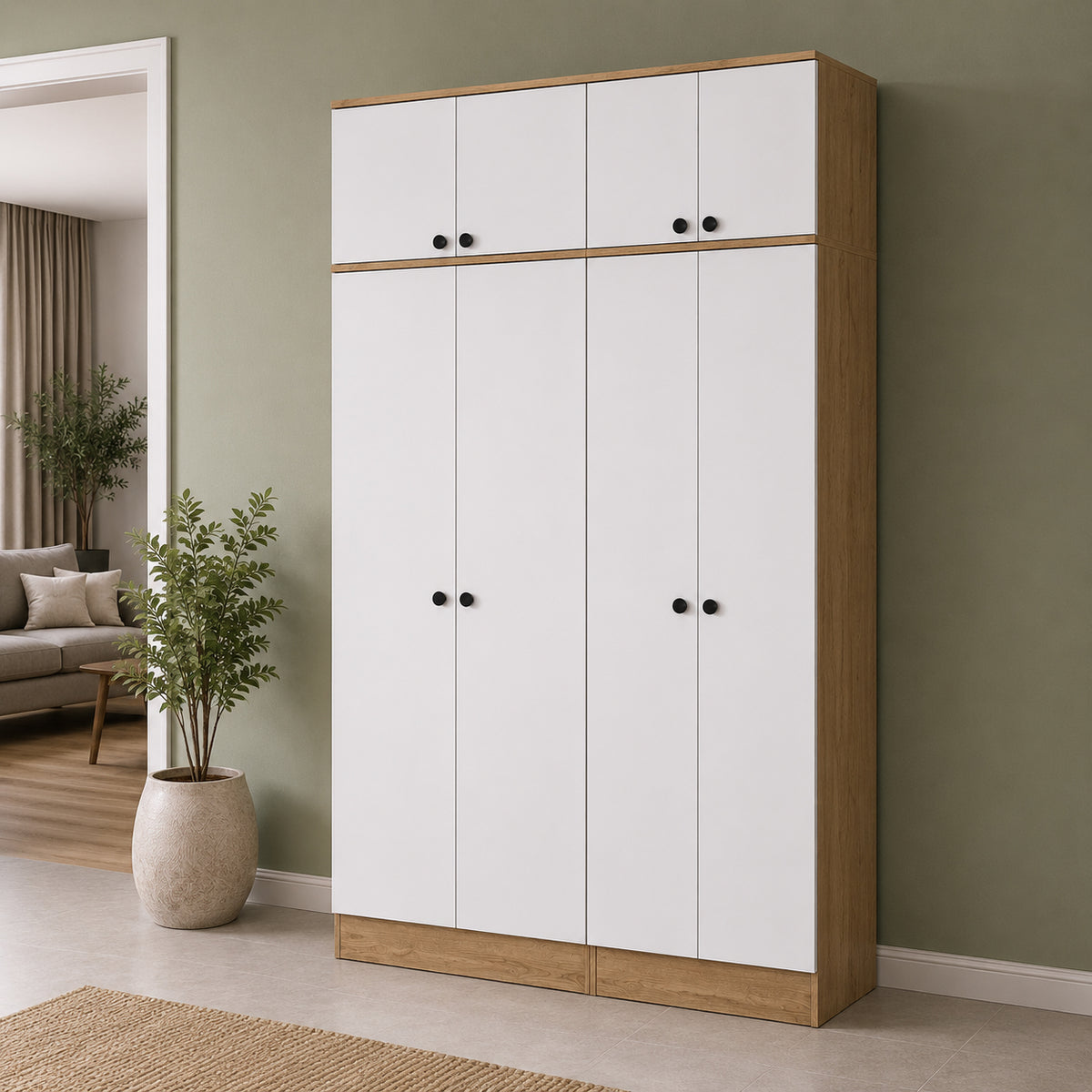Rani EA168 Modern Portmanto 8 Kapaklı Raflı Askılı Ayakkabılık Vestiyer Sepet Ceviz - Beyaz