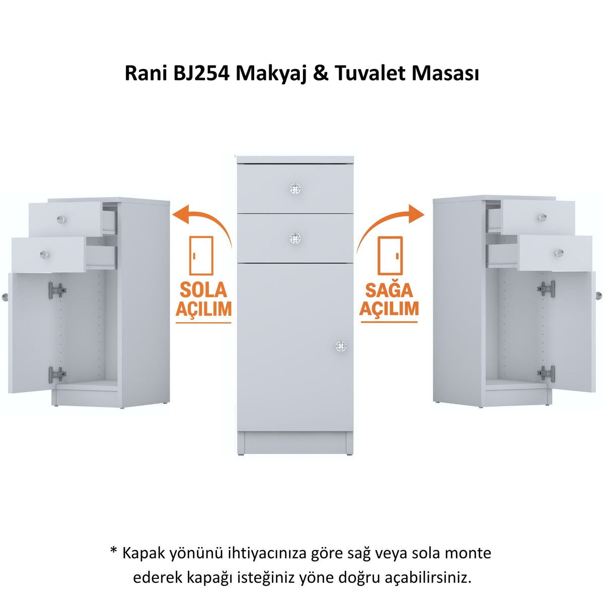 Rani BJ254 Çekmeceli Makyaj & Tuvalet Masası Kapaklı Yan Dolap Beyaz