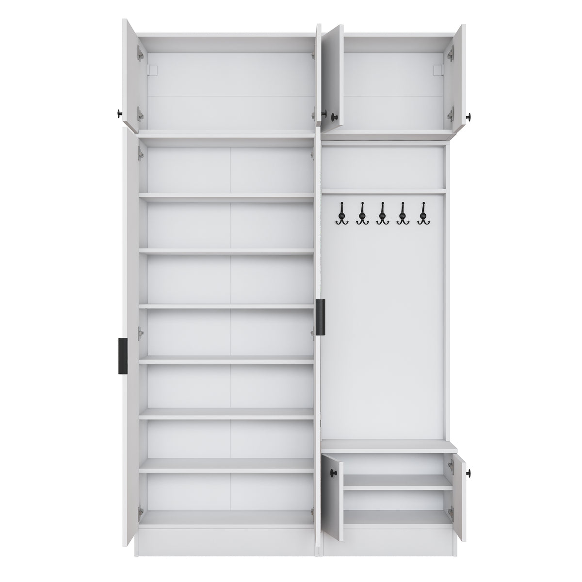 Rani EA166 Modern Portmanto 8 Kapaklı Aynalı Raflı Askılı Ayakkabılık Vestiyer Beyaz