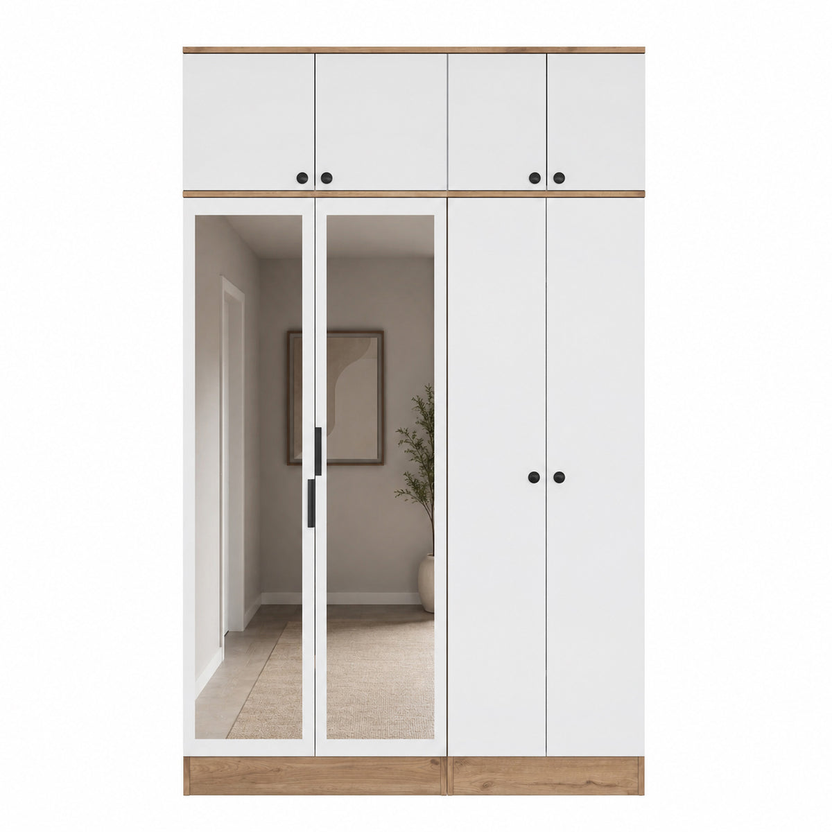 Rani EA164 Modern Portmanto 8 Kapaklı Aynalı Raflı Askılı Ayakkabılık Vestiyer Sepet Ceviz - Beyaz