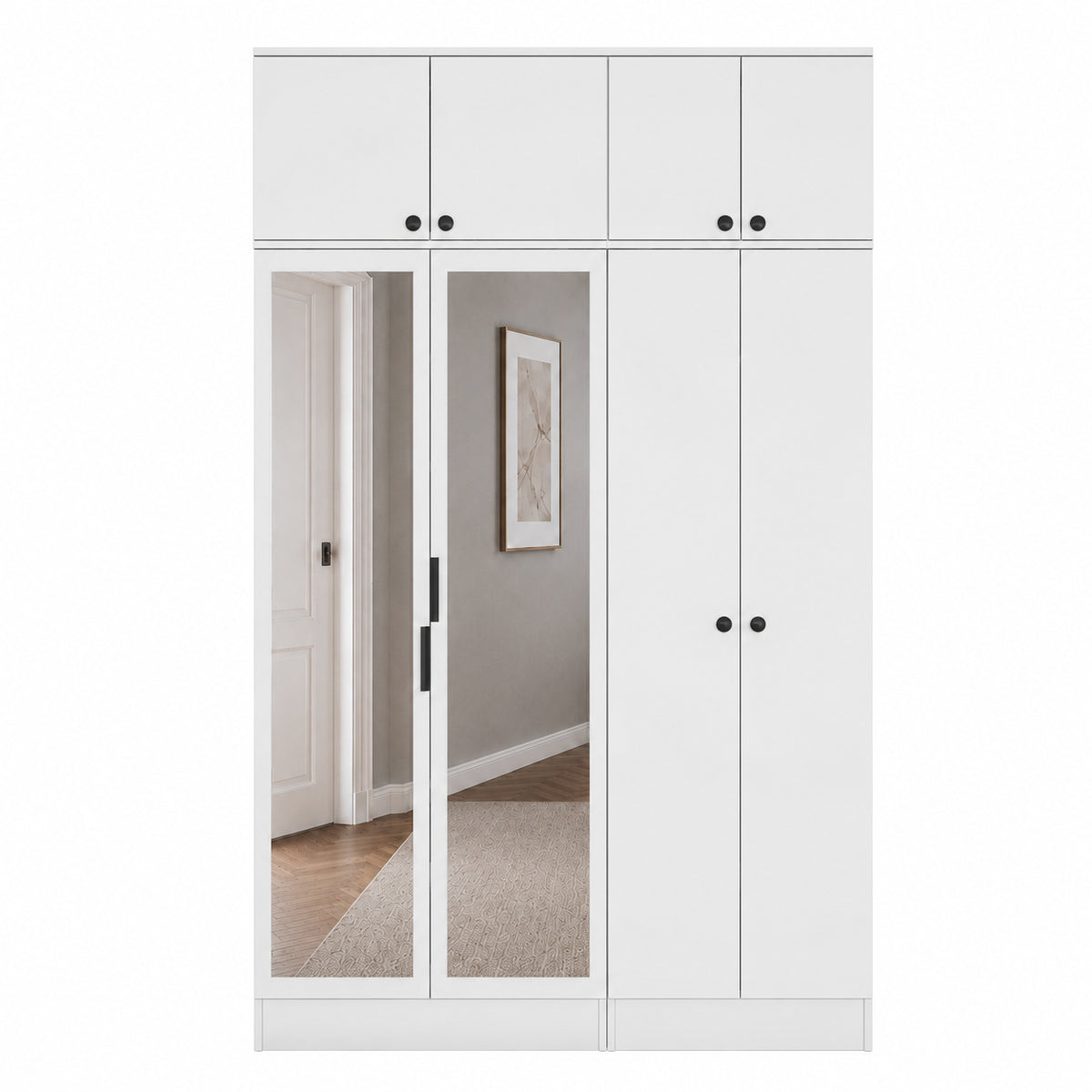 Rani EA164 Modern Portmanto 8 Kapaklı Aynalı Raflı Askılı Ayakkabılık Vestiyer Beyaz