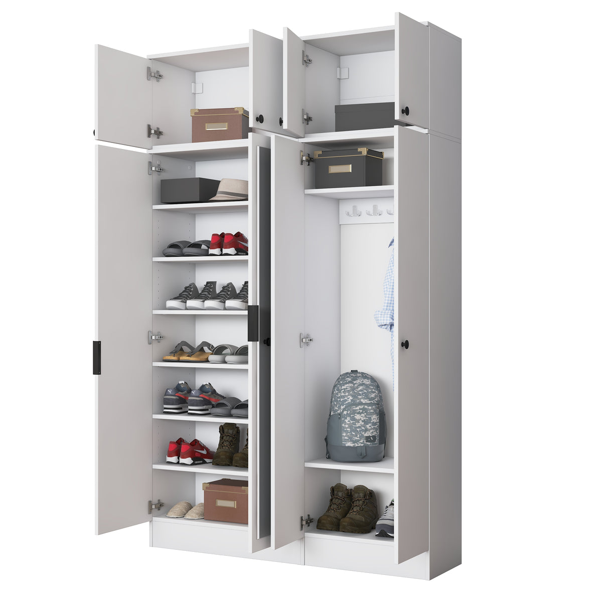 Rani EA164 Modern Portmanto 8 Kapaklı Aynalı Raflı Askılı Ayakkabılık Vestiyer Beyaz