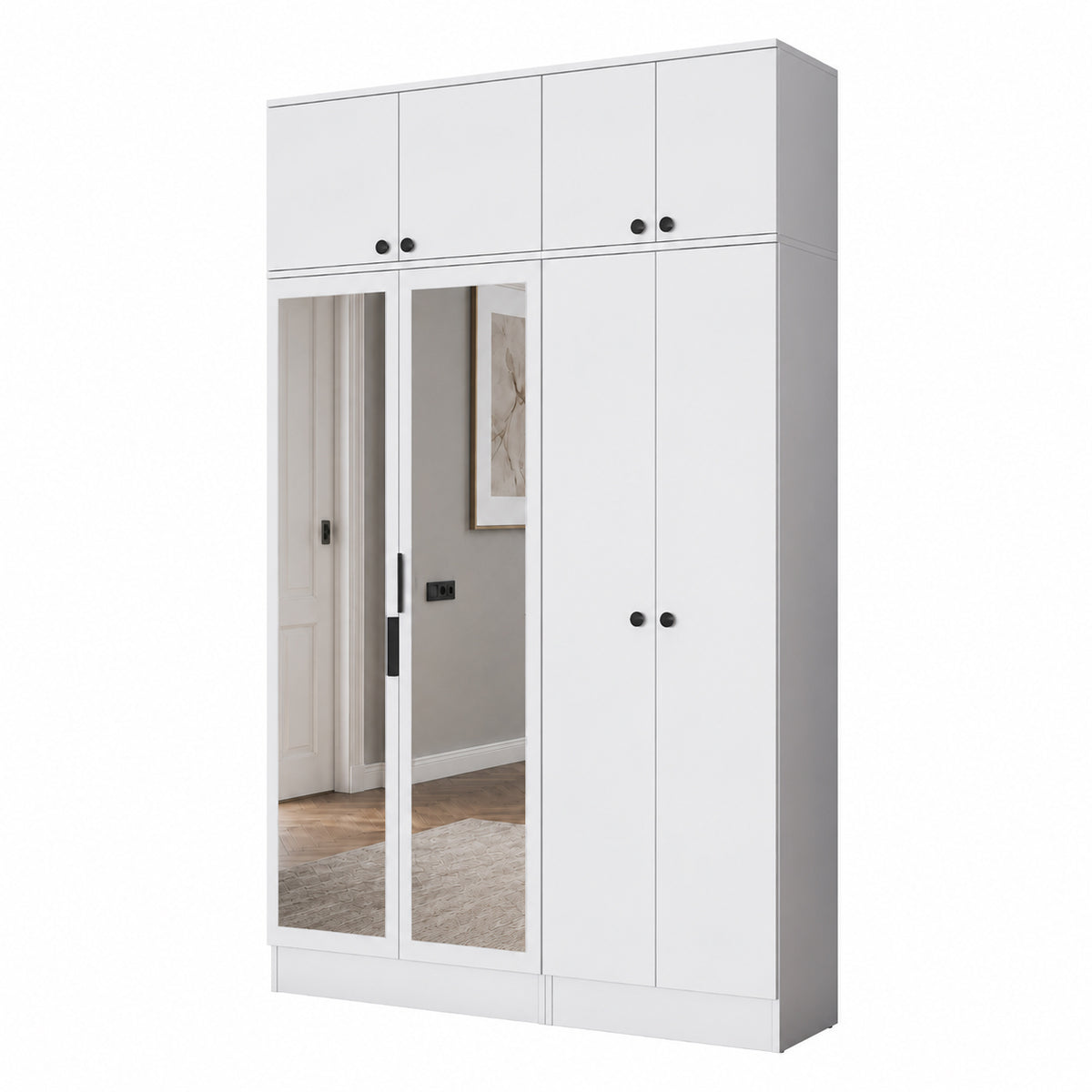 Rani EA164 Modern Portmanto 8 Kapaklı Aynalı Raflı Askılı Ayakkabılık Vestiyer Beyaz