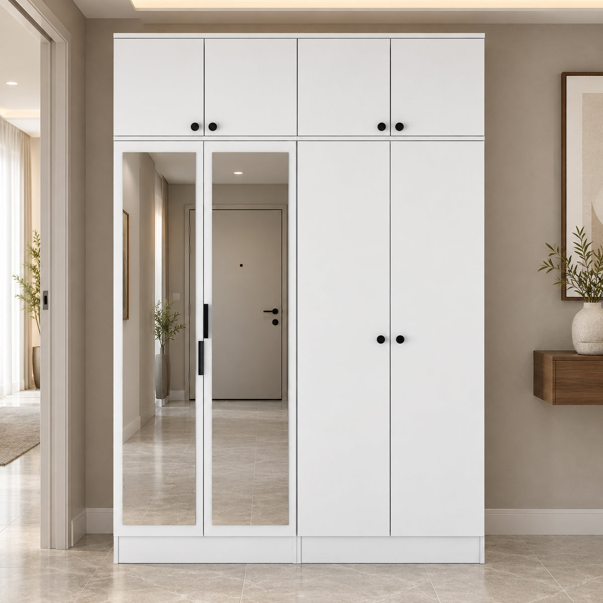 Rani EA177 Modern Portmanto 8 Kapaklı Aynalı Raflı Askılı Ayakkabılık Vestiyer Beyaz