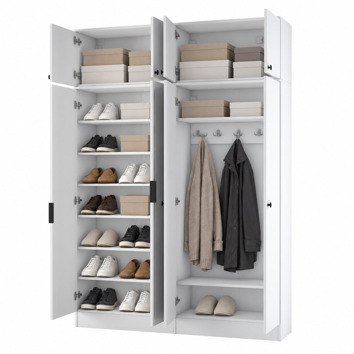 Rani EA177 Modern Portmanto 8 Kapaklı Aynalı Raflı Askılı Ayakkabılık Vestiyer Beyaz