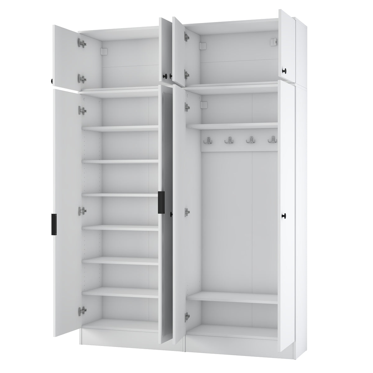 Rani EA177 Modern Portmanto 8 Kapaklı Aynalı Raflı Askılı Ayakkabılık Vestiyer Beyaz