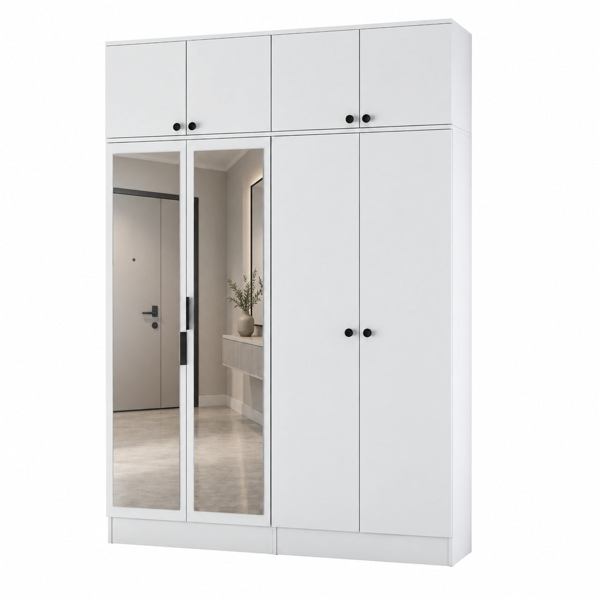Rani EA177 Modern Portmanto 8 Kapaklı Aynalı Raflı Askılı Ayakkabılık Vestiyer Beyaz