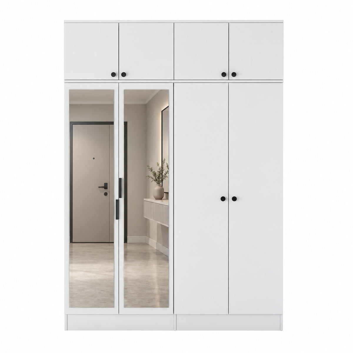 Rani EA177 Modern Portmanto 8 Kapaklı Aynalı Raflı Askılı Ayakkabılık Vestiyer Beyaz