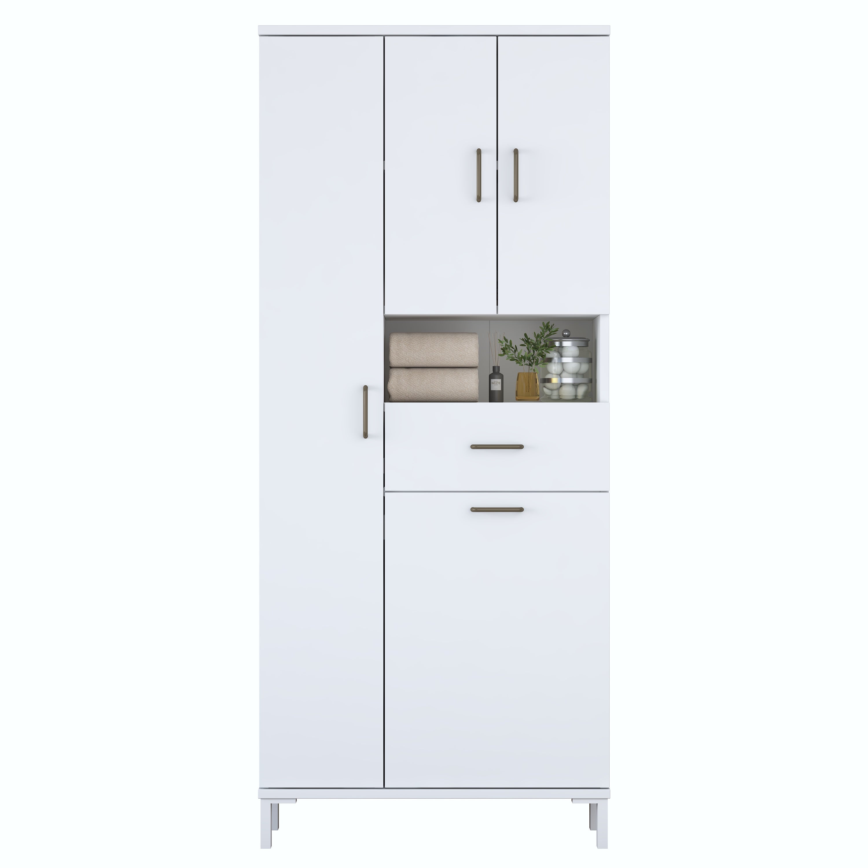 Rani KC122 Banyo Dolabı Düşer Kapaklı Raflı Çekmeceli Çamaşır Sepeti Bölmeli Çok Amaçlı Dolap Beyaz