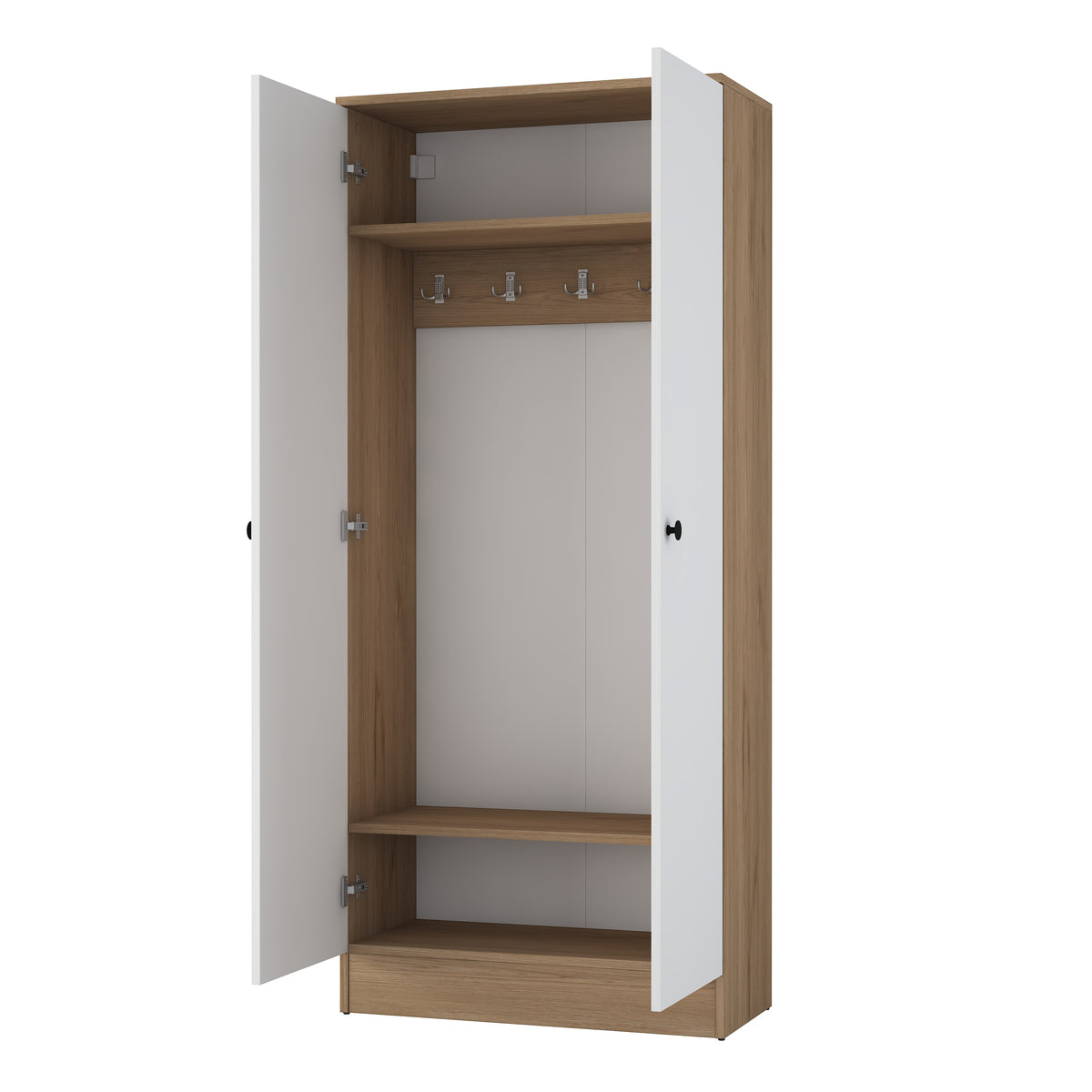 Rani EA172 Modern Portmanto 2 Kapaklı Raflı Askılı Ayakkabılık Vestiyer Sepet Ceviz - Beyaz