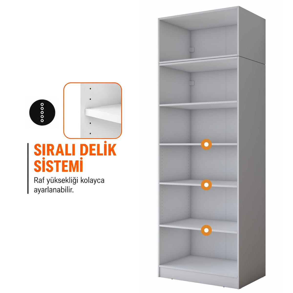 Rani BA406 Membran Kapaklı Gardırop 2 Kapaklı 5 Raflı Elbise Dolabı Beyaz
