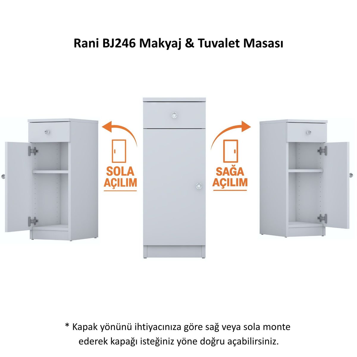 Rani BJ246 Çekmeceli Raflı Makyaj & Tuvalet Masası Kapaklı Yan Dolap Beyaz