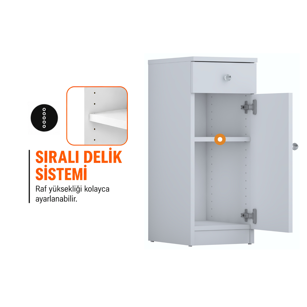 Rani BJ246 Çekmeceli Raflı Makyaj & Tuvalet Masası Kapaklı Yan Dolap Beyaz