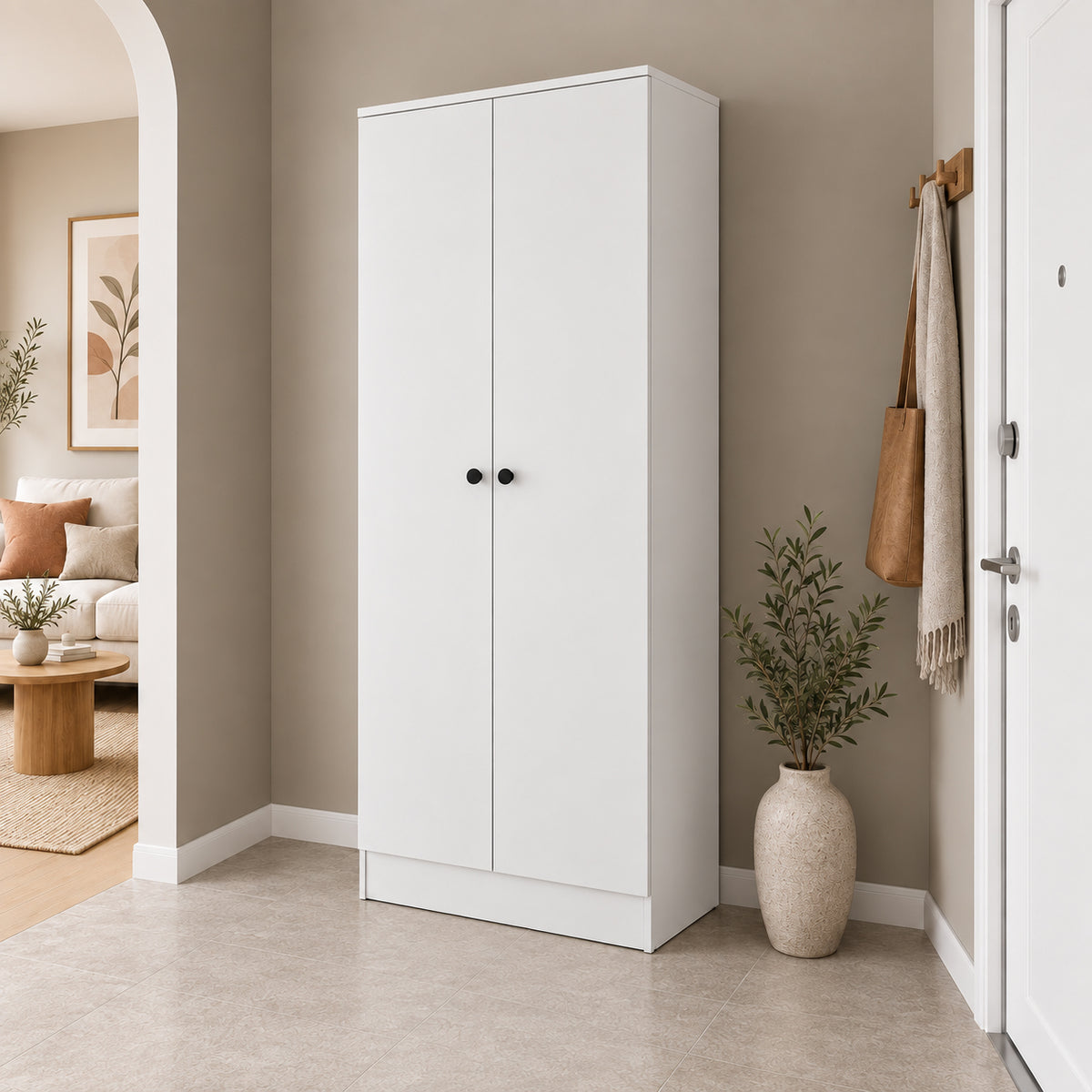 Rani EA172 Modern Portmanto 2 Kapaklı Raflı Askılı Ayakkabılık Vestiyer Beyaz