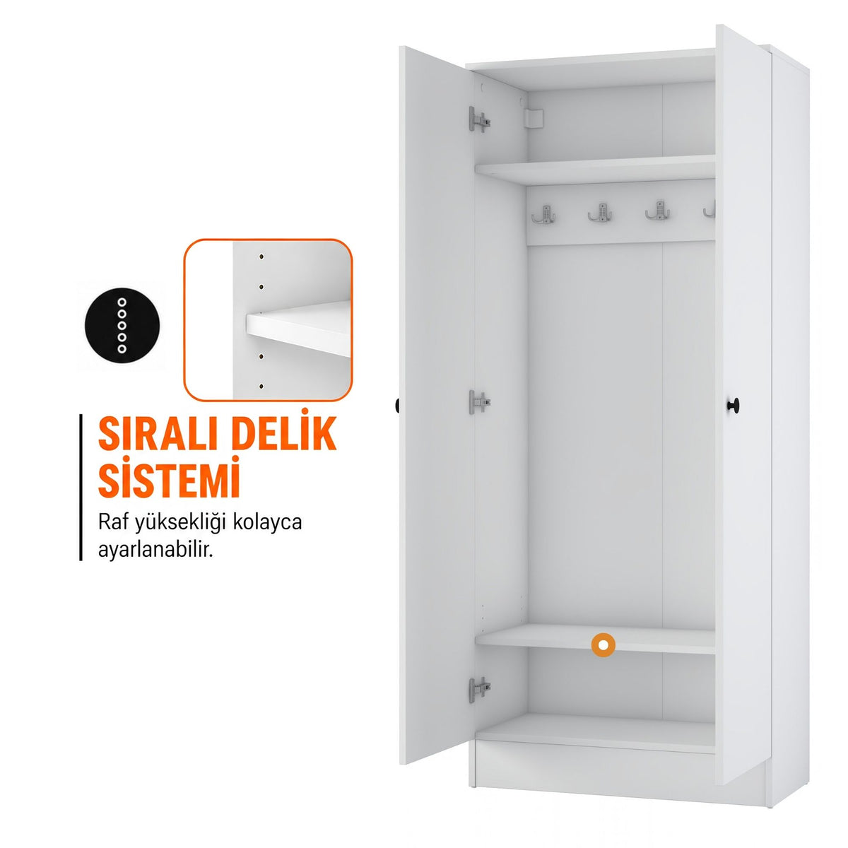 Rani EA172 Modern Portmanto 2 Kapaklı Raflı Askılı Ayakkabılık Vestiyer Beyaz