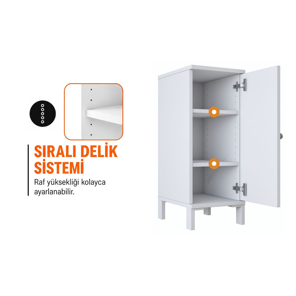 Rani BJ250 Raflı Makyaj & Tuvalet Masası Kapaklı Yan Dolap Beyaz