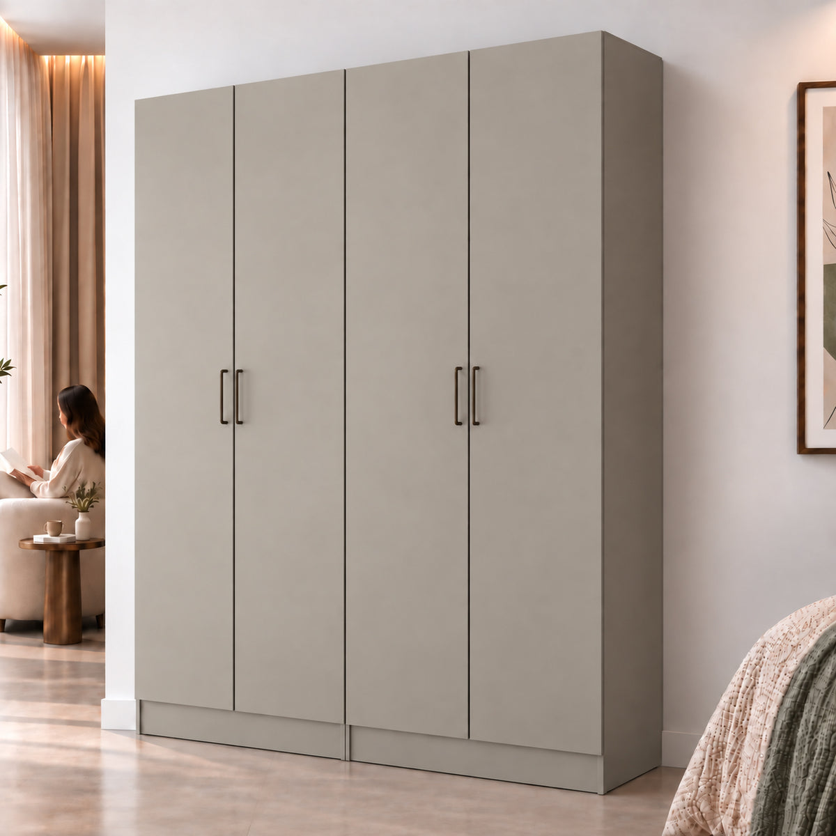 Rani BA395 Modüler Gardırop 4 Kapaklı Raflı Askılı Elbise Dolabı Kumtaşı