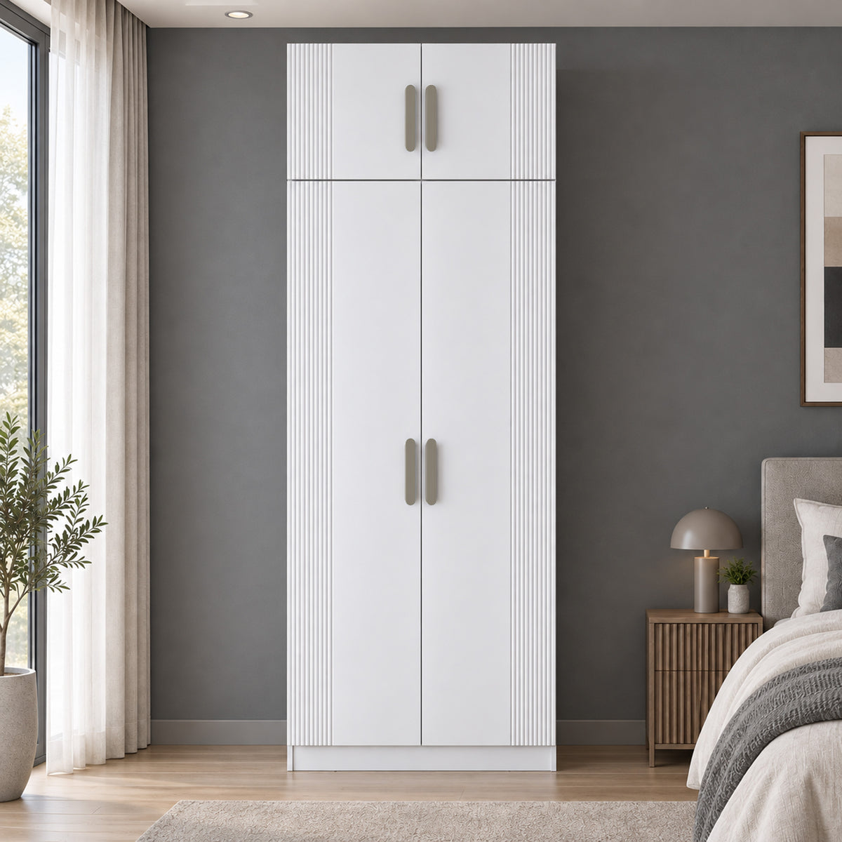 Rani BA408 Membran Kapaklı Gardırop 2 Kapaklı 6 Raflı Askılı Elbise Dolabı Beyaz