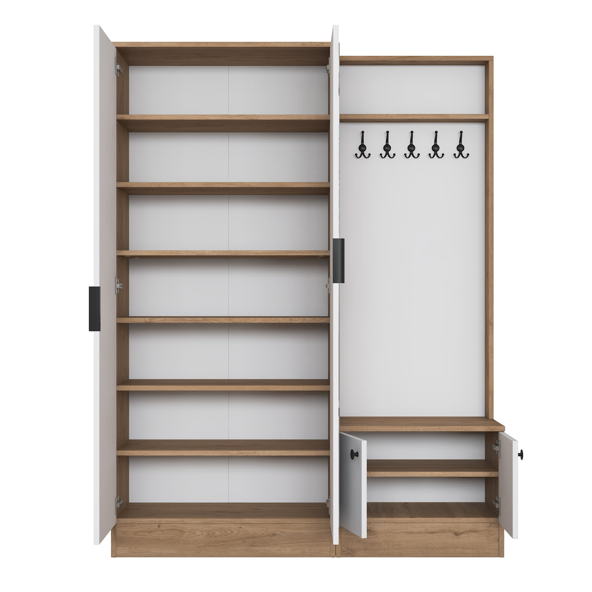 Rani EA175 Modern Portmanto 4 Kapaklı Aynalı Raflı Askılı Ayakkabılık Vestiyer Sepet Ceviz - Beyaz