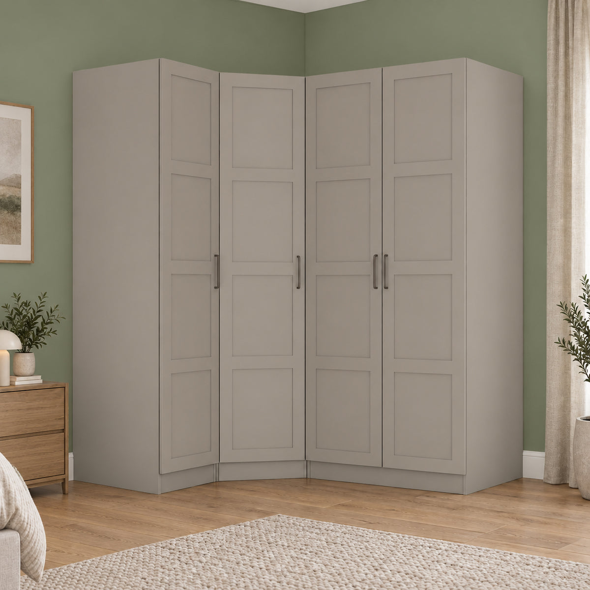 Rani BA401 Membran Kapaklı Modüler Gardırop 4 Kapaklı Raflı Askılı Elbise Dolabı Kumtaşı