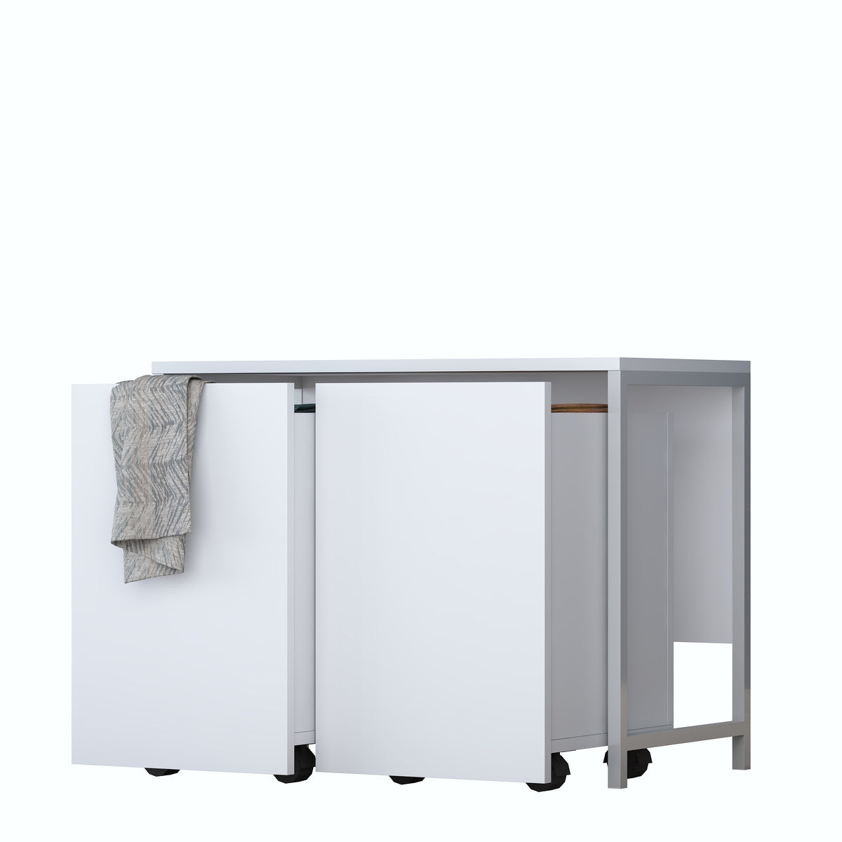 Rani KC128 Tekerlekli Kirli Çamaşır Dolabı 2 Bölmeli Banyo Dolabı Beyaz
