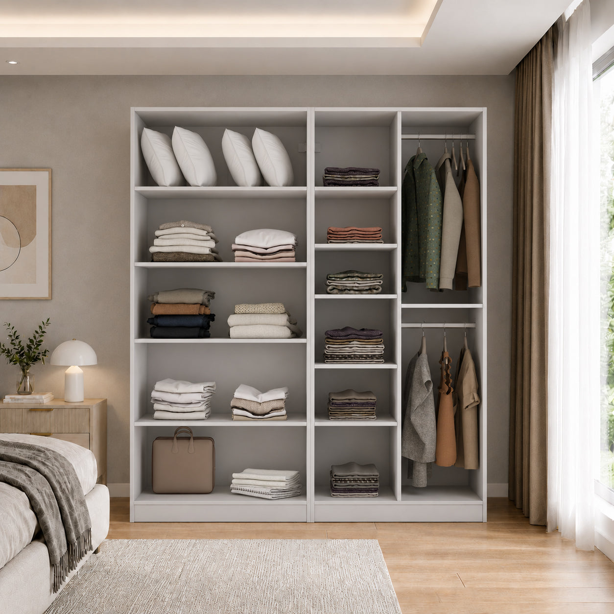 Rani BA384 Modüler Gardırop 4 Kapaklı Raflı Askılı Elbise Dolabı Beyaz