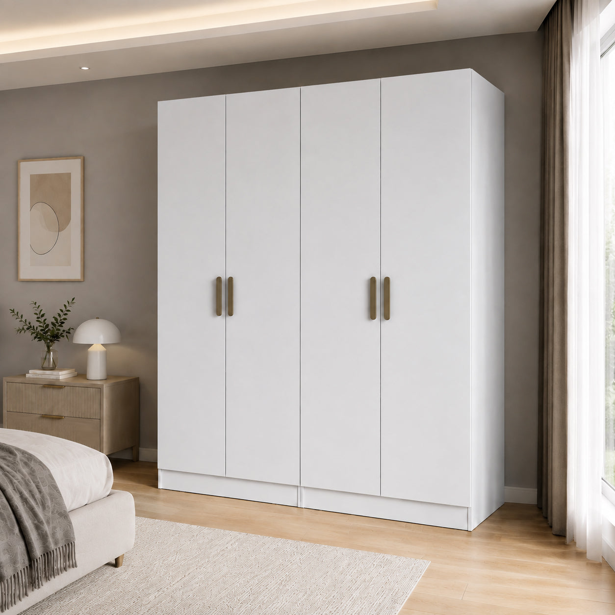 Rani BA384 Modüler Gardırop 4 Kapaklı Raflı Askılı Elbise Dolabı Beyaz
