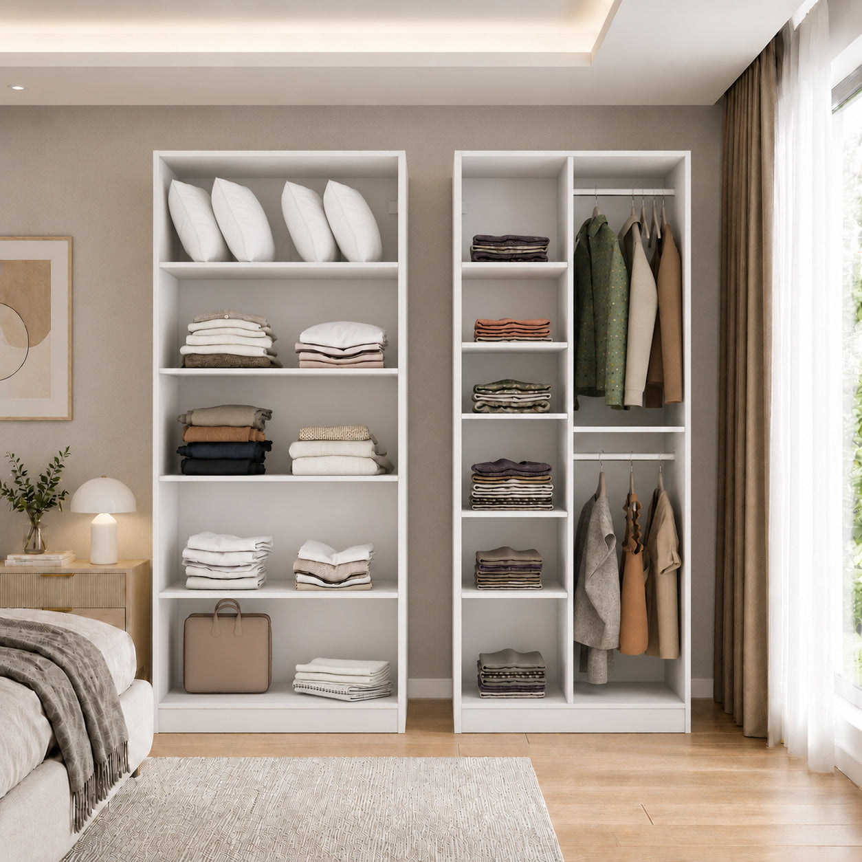 Rani BA384 Modüler Gardırop 4 Kapaklı Raflı Askılı Elbise Dolabı Beyaz