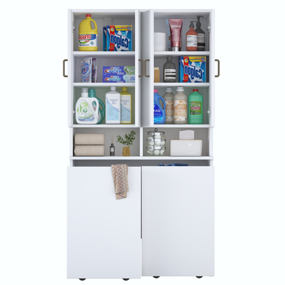 Rani KC123 Banyo Dolabı Raflı Çekmeceli Çamaşır Sepeti Bölmeli Çok Amaçlı Dolap Beyaz