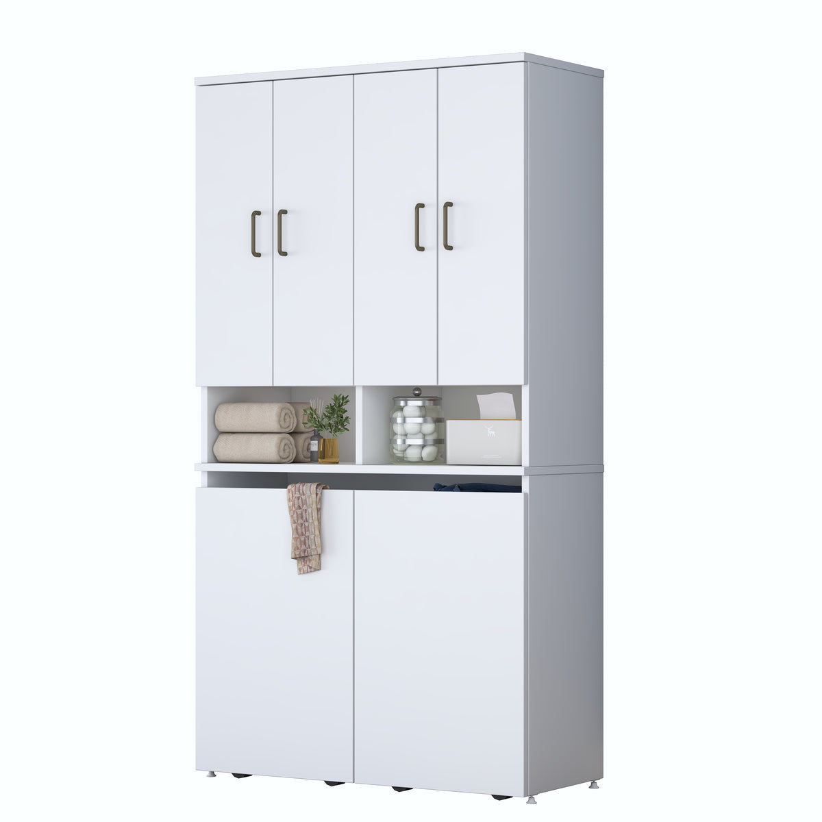 Rani KC123 Banyo Dolabı Raflı Çekmeceli Çamaşır Sepeti Bölmeli Çok Amaçlı Dolap Beyaz