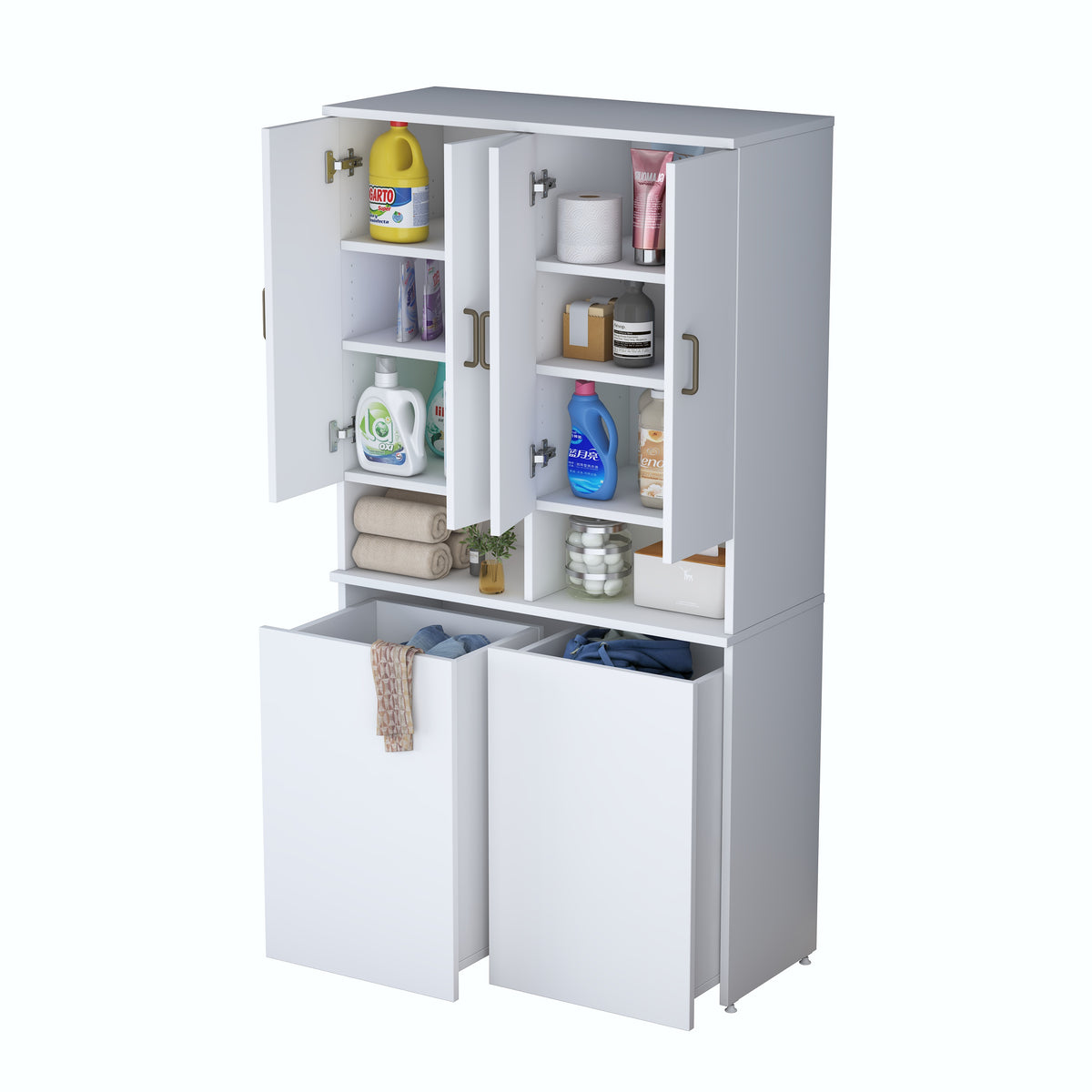 Rani KC123 Banyo Dolabı Raflı Çekmeceli Çamaşır Sepeti Bölmeli Çok Amaçlı Dolap Beyaz
