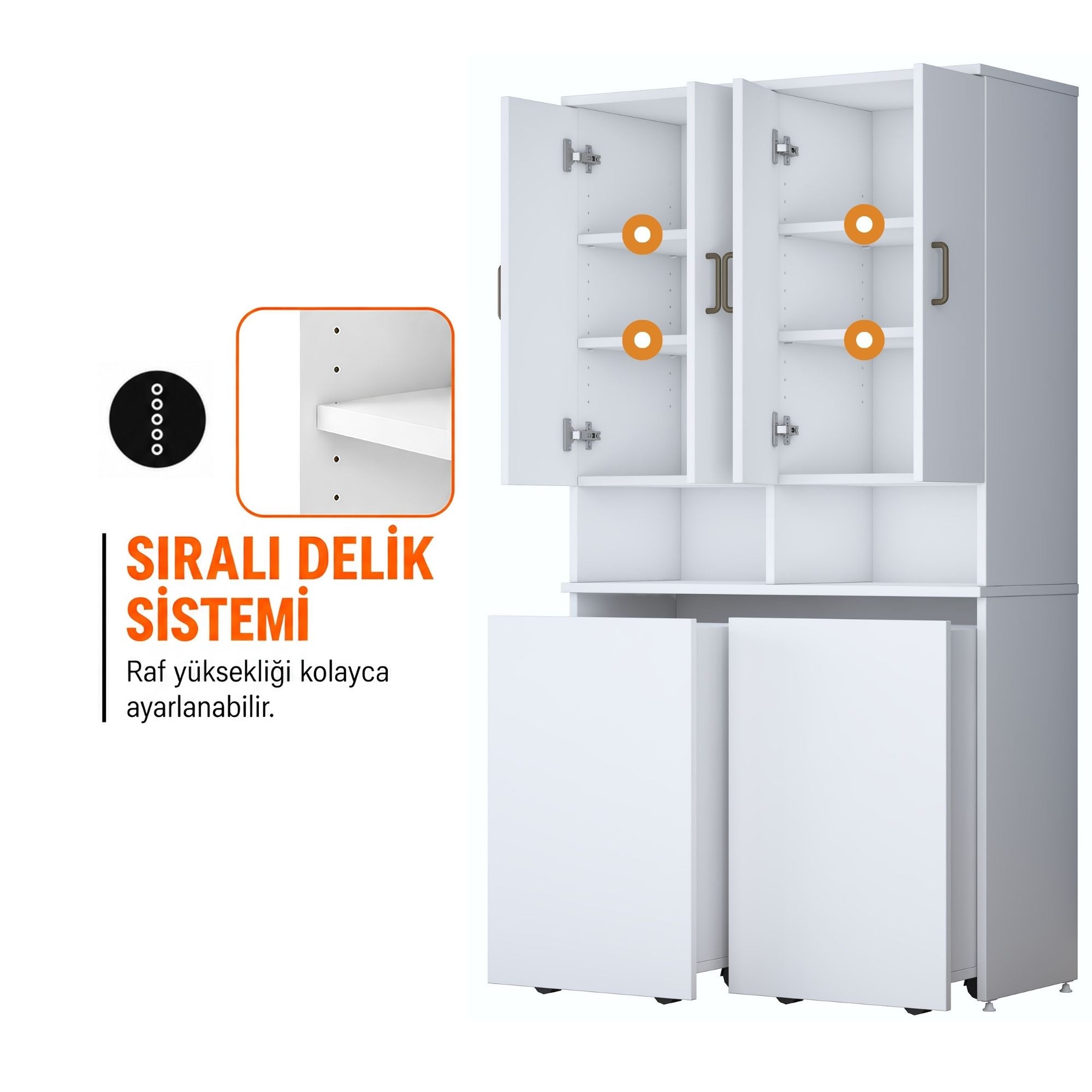 Rani KC123 Banyo Dolabı Raflı Çekmeceli Çamaşır Sepeti Bölmeli Çok Amaçlı Dolap Beyaz
