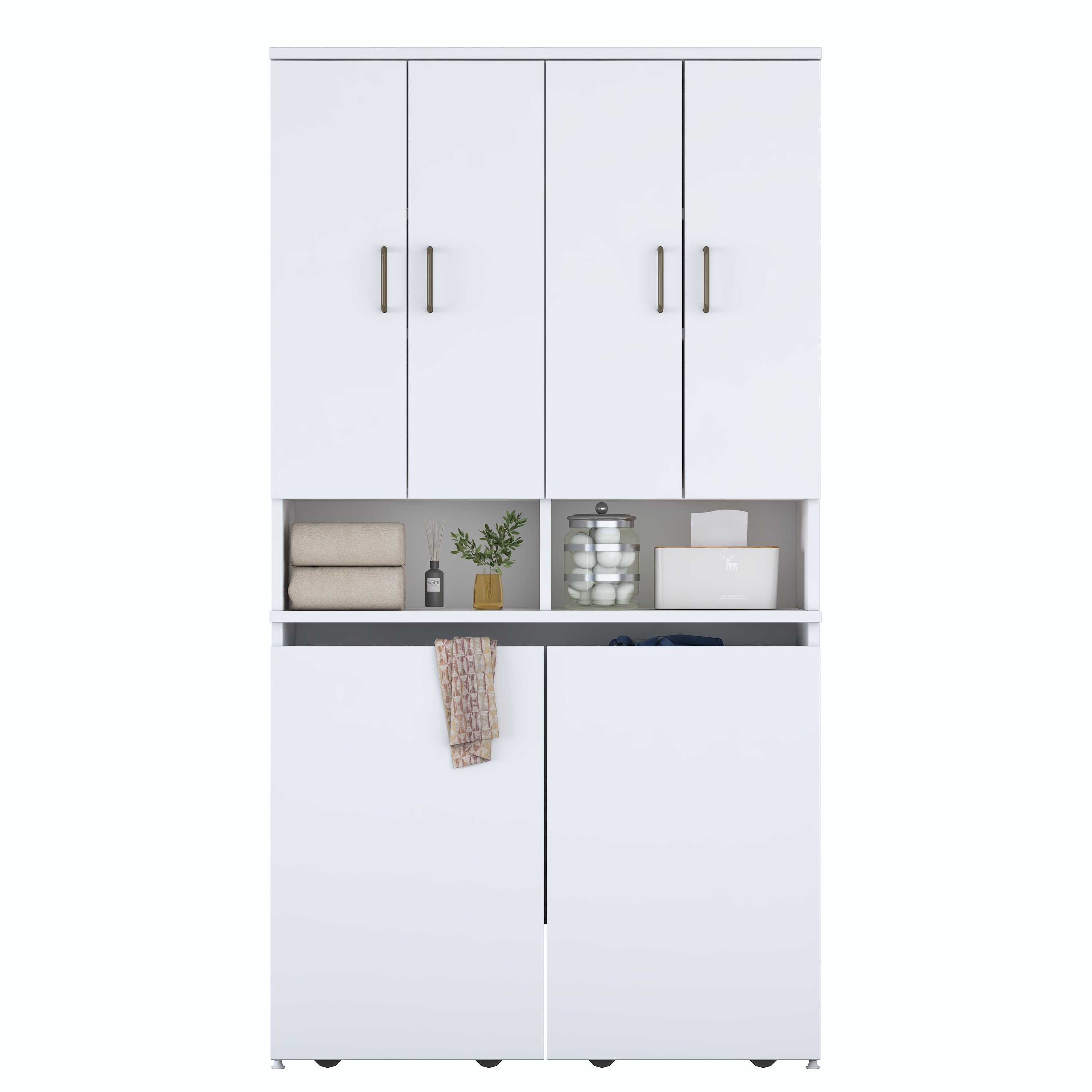 Rani KC123 Banyo Dolabı Raflı Çekmeceli Çamaşır Sepeti Bölmeli Çok Amaçlı Dolap Beyaz