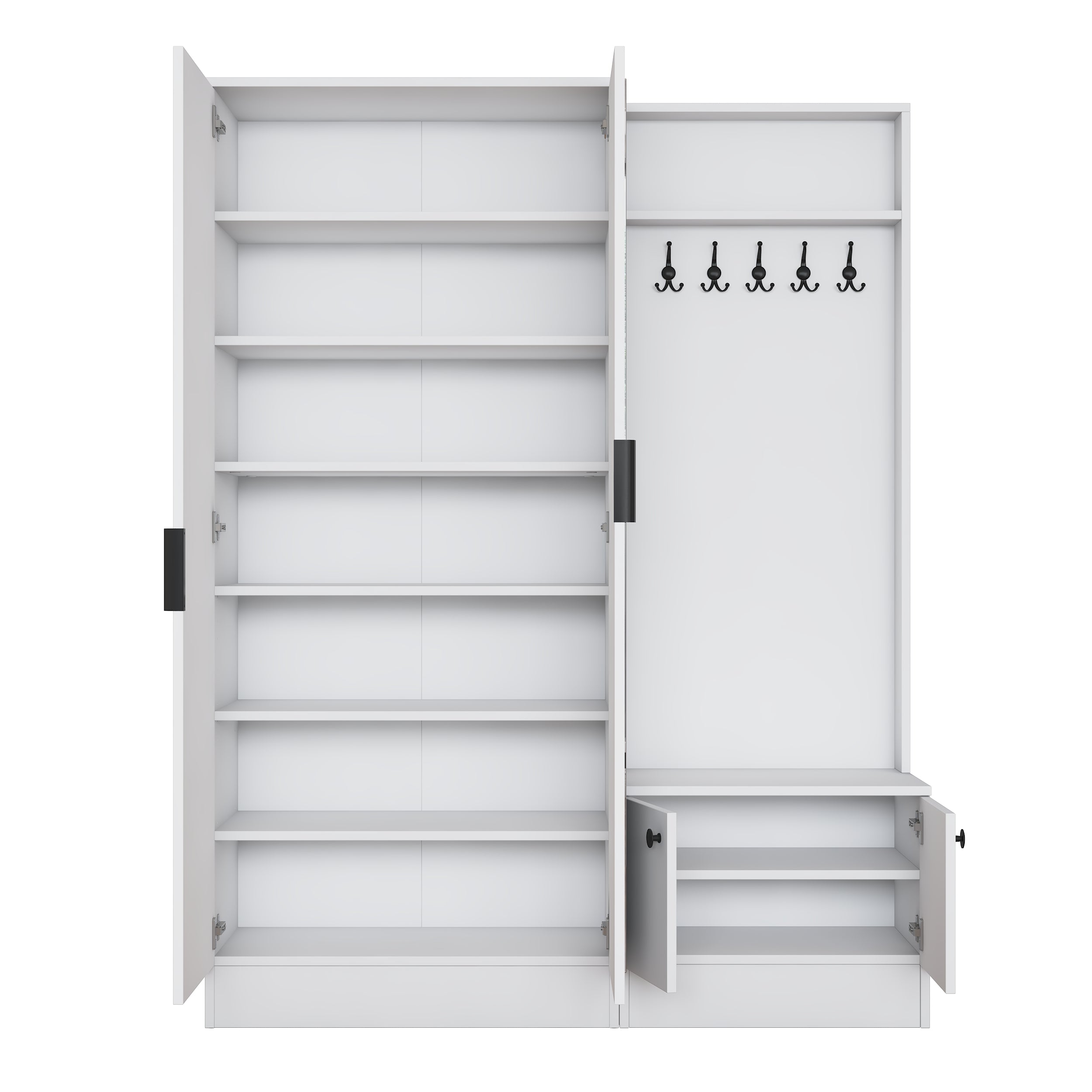 Rani EA175 Modern Portmanto 4 Kapaklı Aynalı Raflı Askılı Ayakkabılık Vestiyer Beyaz