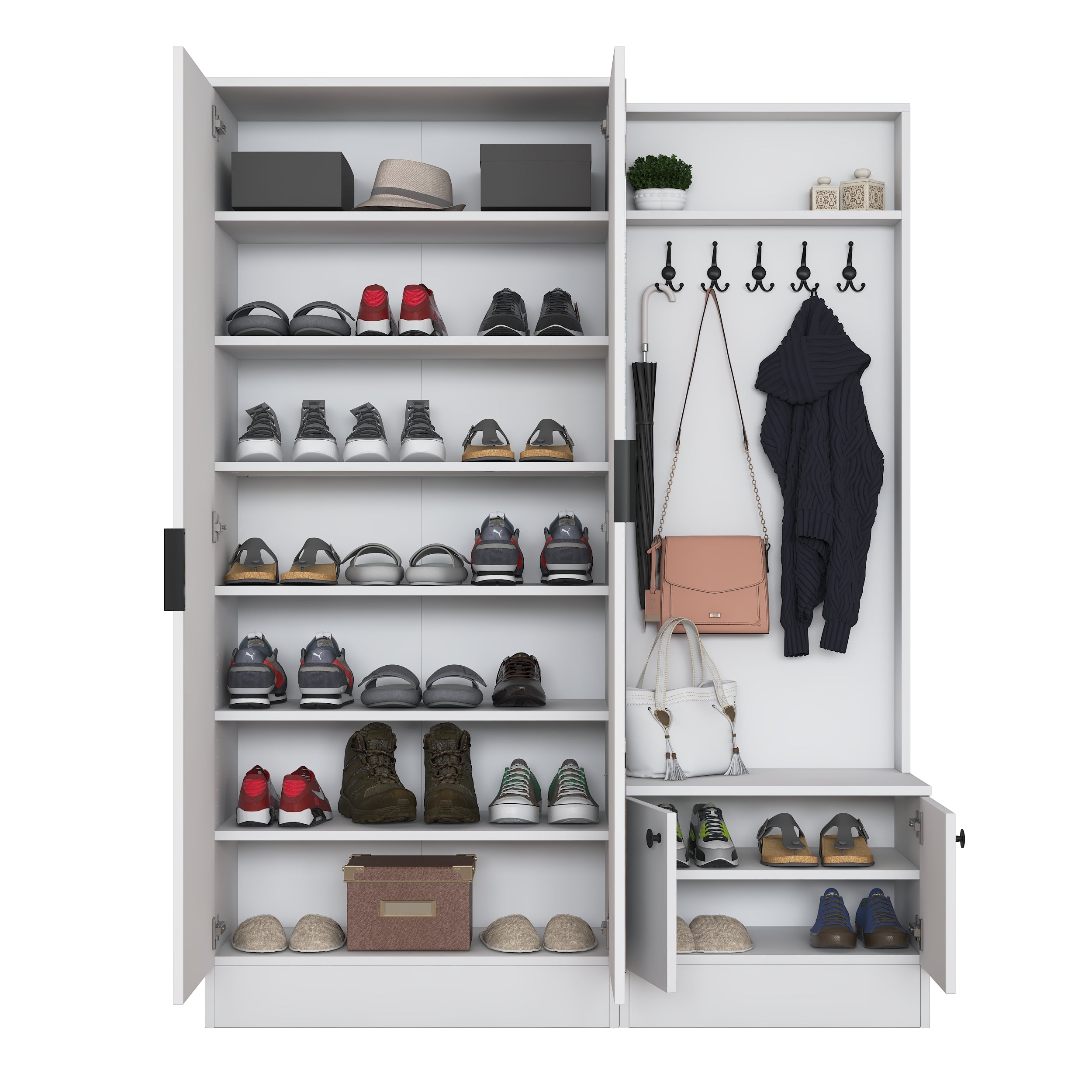 Rani EA175 Modern Portmanto 4 Kapaklı Aynalı Raflı Askılı Ayakkabılık Vestiyer Beyaz