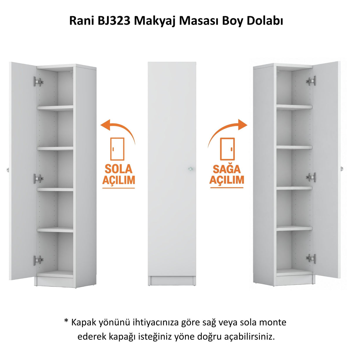Rani BJ323 Makyaj Masası Yan Dolabı Kapaklı 4 Raflı Beyaz