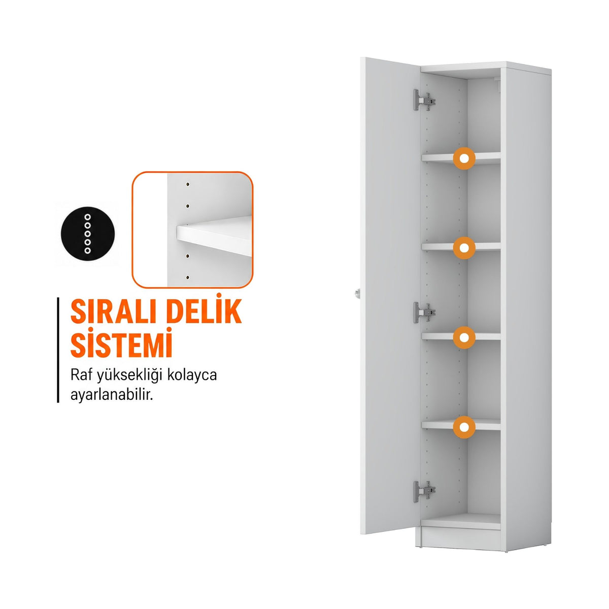Rani BJ323 Makyaj Masası Yan Dolabı Kapaklı 4 Raflı Beyaz
