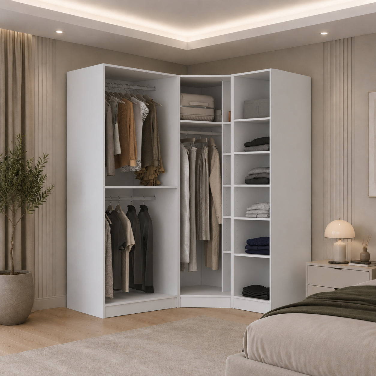 Rani BA382 Modüler Gardırop 4 Kapaklı Raflı Askılı Elbise Dolabı Beyaz