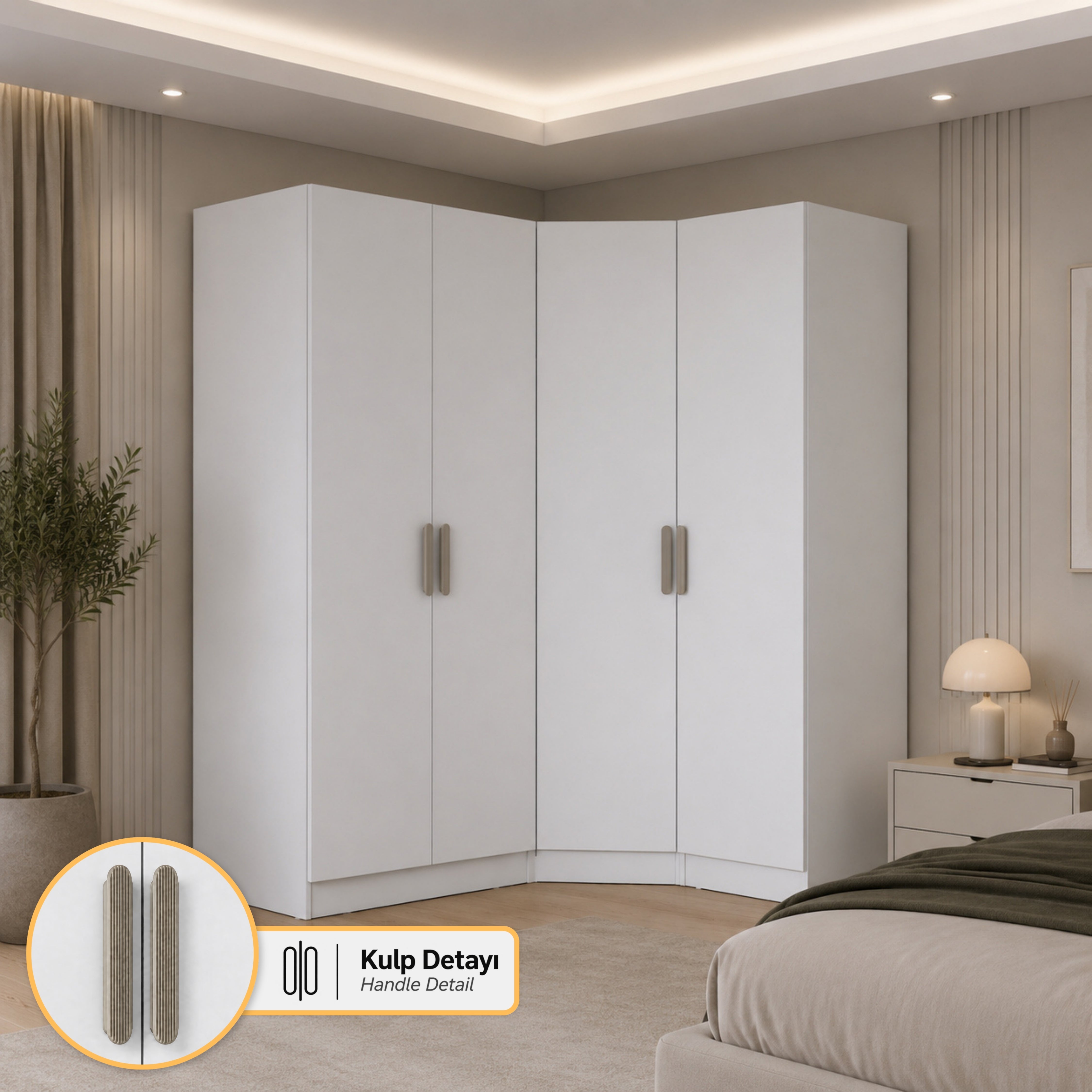 Rani BA382 Modüler Gardırop 4 Kapaklı Raflı Askılı Elbise Dolabı Beyaz